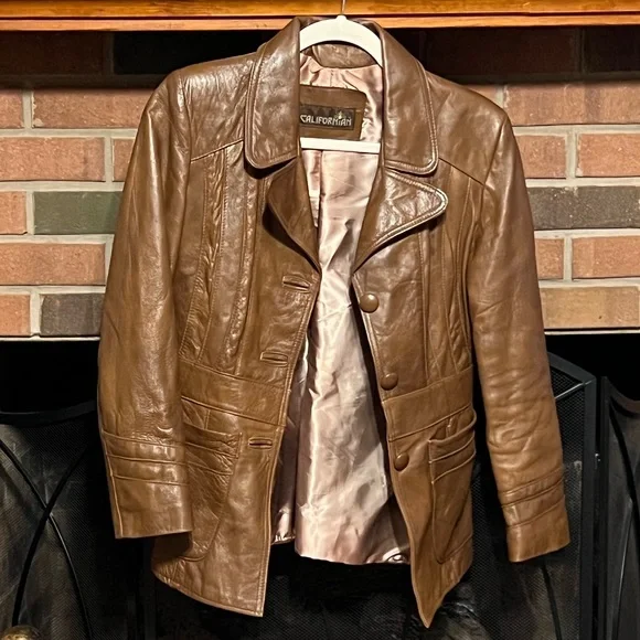 SOLD!!! M 70s 80s Vintage Californian Cognac Bohemian Leather Jacket Disco Baby! - Picture 4 of 11